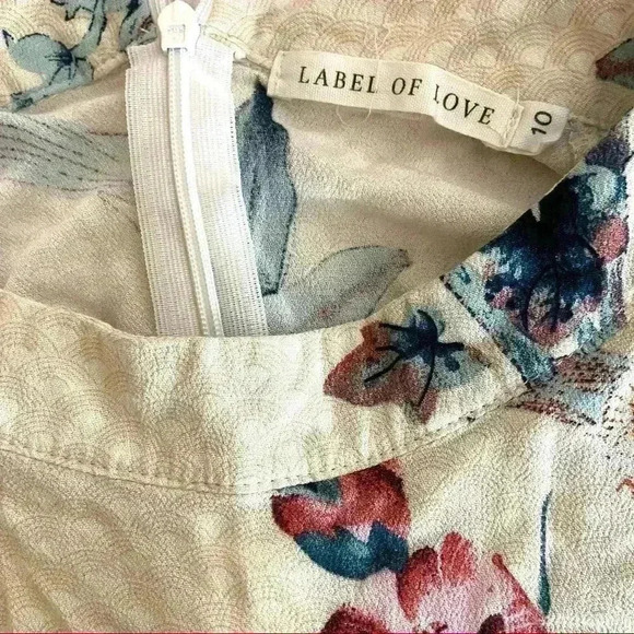 Label Of Love Floral Bird Peasant Ruffle High Neck Tie Waist Mini Dress Size 10 - Picture 14 of 15